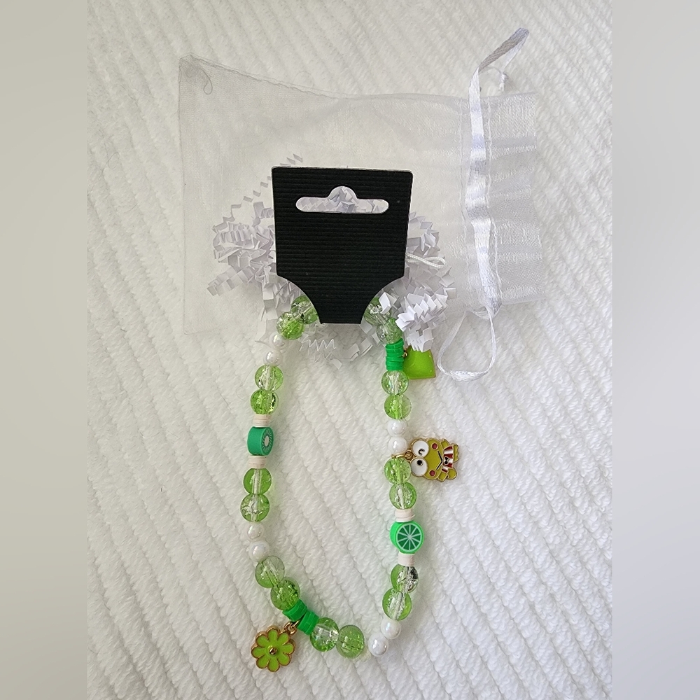 Green Beaded Keroppi Phone Charm